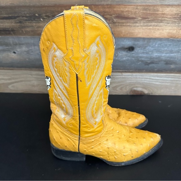 Dos De Oro Leather Western Cowboy Yellow Biker Pull On Mens Boots 7.5 Vintage - Picture 4 of 15
